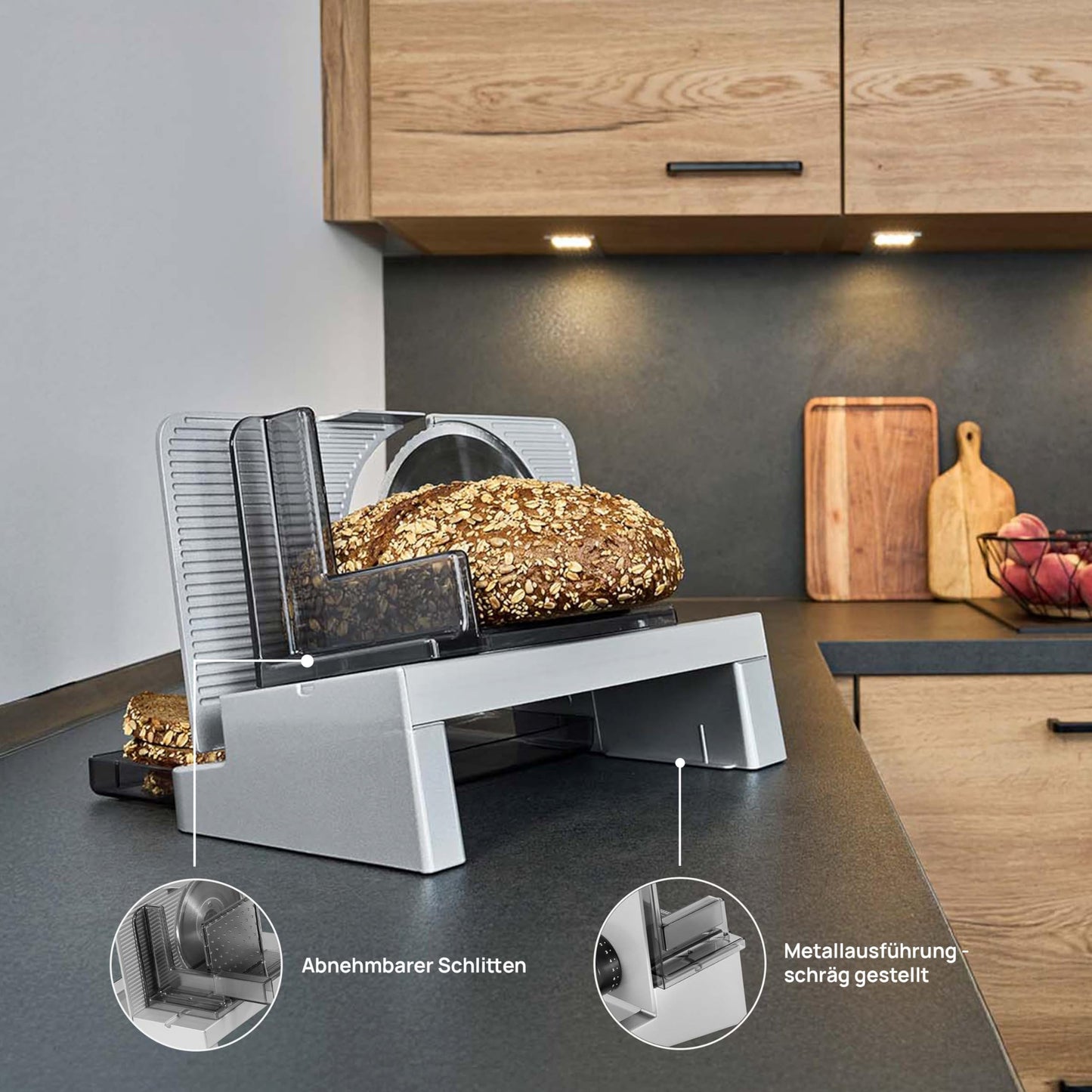 Allesschneider & Brotschneider Elektrisch – Metall, ECO-Motor, Silber